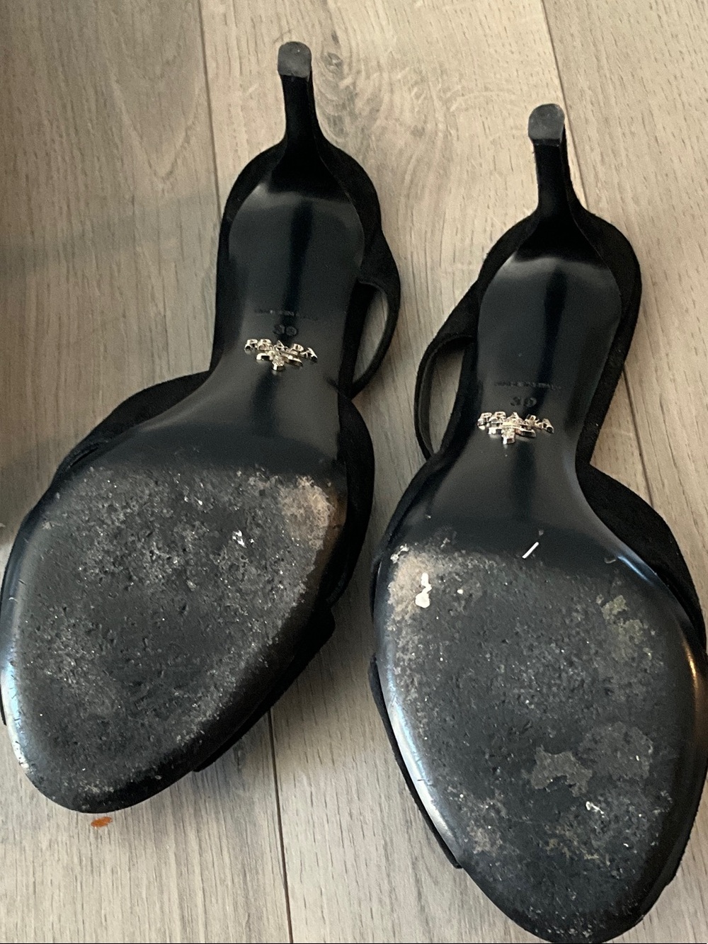 Prada Black Suede Crisscross Open-Toe Slingback Heels - Picture 4 of 5